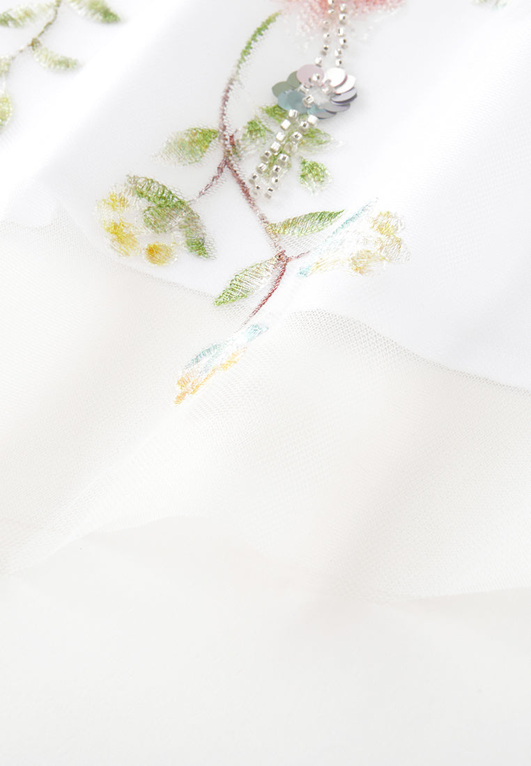 Floral Embroidery Embellished Mesh Dress