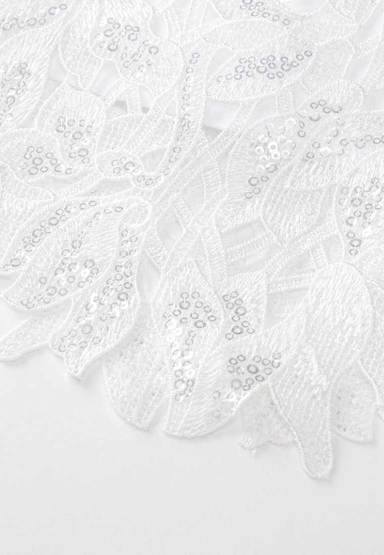 White Square Neck Lace Dress