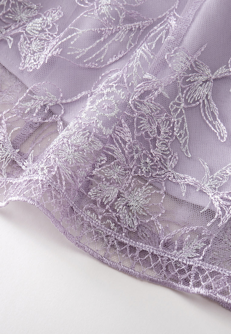 Lilac Ruffle-collar Embroidered Mesh Lace Dress