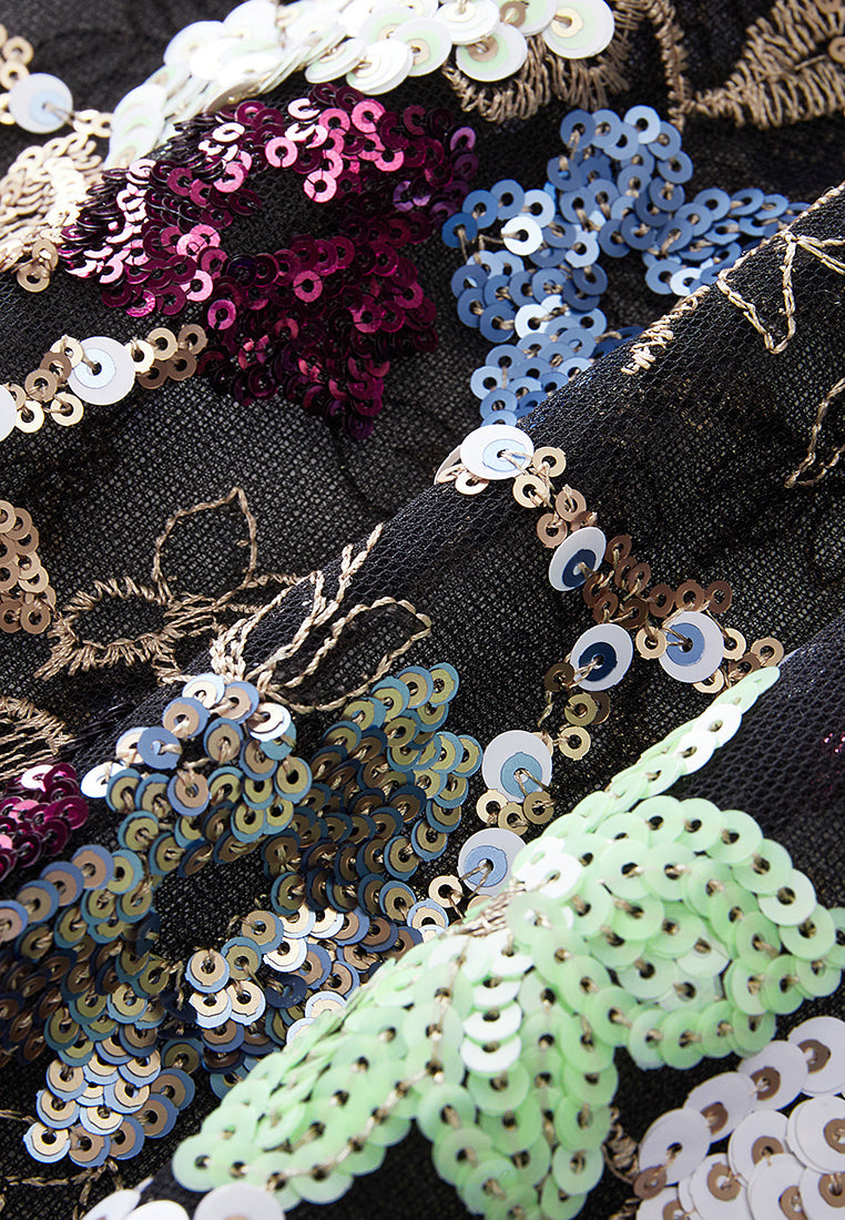 Sequin-detail Crystal-detail Embroidered Mesh Dress