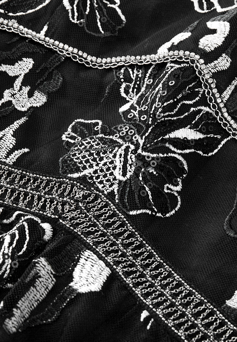 Black Sheer Floral Embroidery Dress